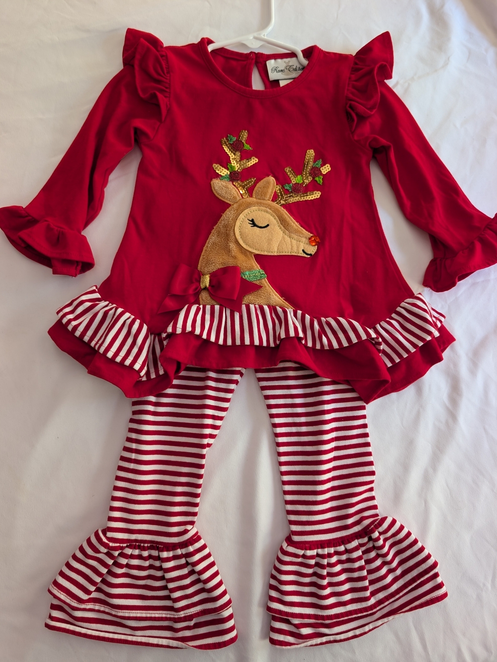 Rare Editions Red Reindeer Ruffle Pajama Set